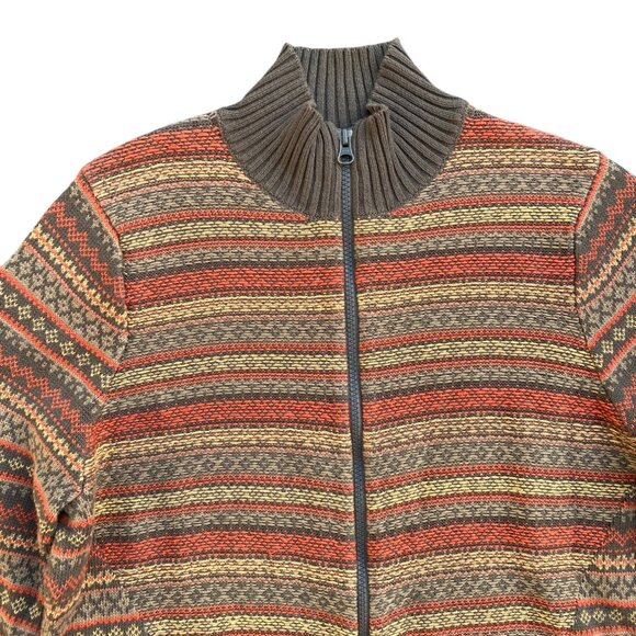 Vintage Woolrich Fair Isle Zip Cardigan Sz L Rust Brown Fall Grannycore Country - Picture 7 of 14